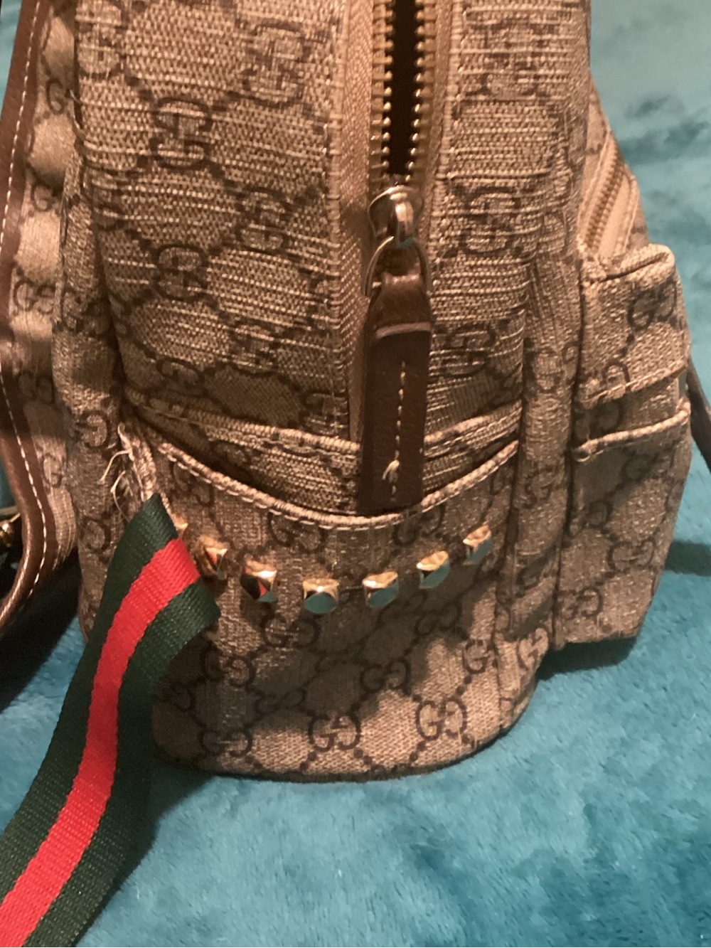 Gucci Beige GG Canvas Mini Backpack with Green-Red Web Straps - Picture 3 of 5